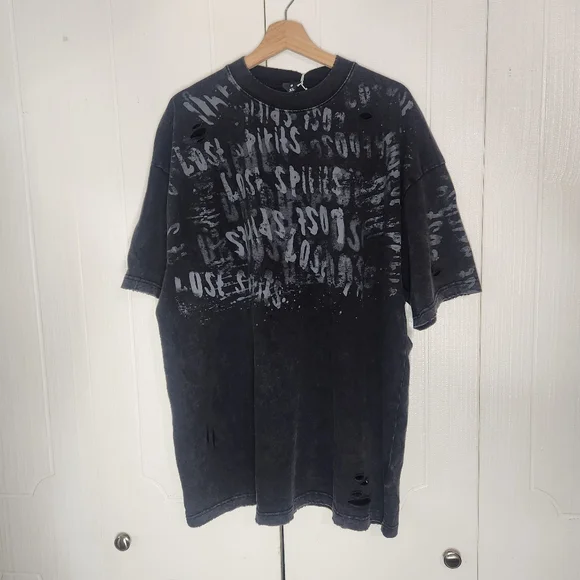 OVDY Black Distressed Grunge Graphic T-Shirt - Picture 9 of 10